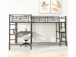 Best Merax Cama doble entreplanta - 2 x 90 x 200 cm - con escritorio de esquina y escalera - metal - Negro