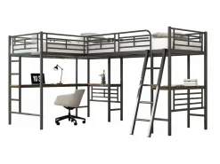 Best Merax Cama doble entreplanta - 2 x 90 x 200 cm - con escritorio de esquina y escalera - metal - Negro