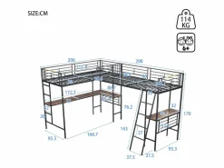 Best Merax Cama doble entreplanta - 2 x 90 x 200 cm - con escritorio de esquina y escalera - metal - Negro