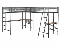 Best Merax Cama doble entreplanta - 2 x 90 x 200 cm - con escritorio de esquina y escalera - metal - Negro