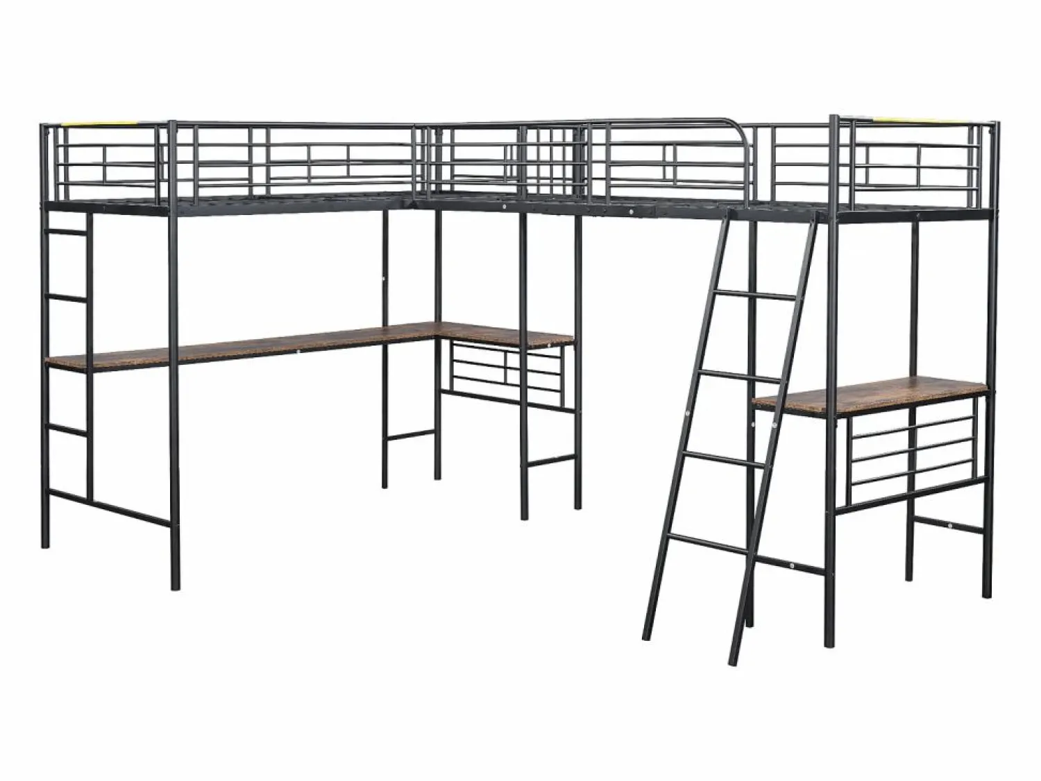 Best Merax Cama doble entreplanta - 2 x 90 x 200 cm - con escritorio de esquina y escalera - metal - Negro