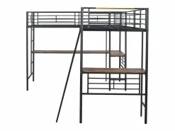 Best Merax Cama doble entreplanta - 2 x 90 x 200 cm - con escritorio de esquina y escalera - metal - Negro