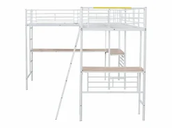 Best Cama doble entreplanta - 2 x 90 x 200 cm - con escritorio esquinero y escalera - metal - Cama Alta