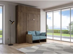 Outlet ITAMOBY Cama doble plegable francesa Kentaro de 140 cm con sofá y muebles de nogal, azul claro Marru00f3n