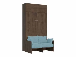ITAMOBY Cama doble plegable francesa Kentaro de 140 cm con sofá y mueble alto de nogal, color claro