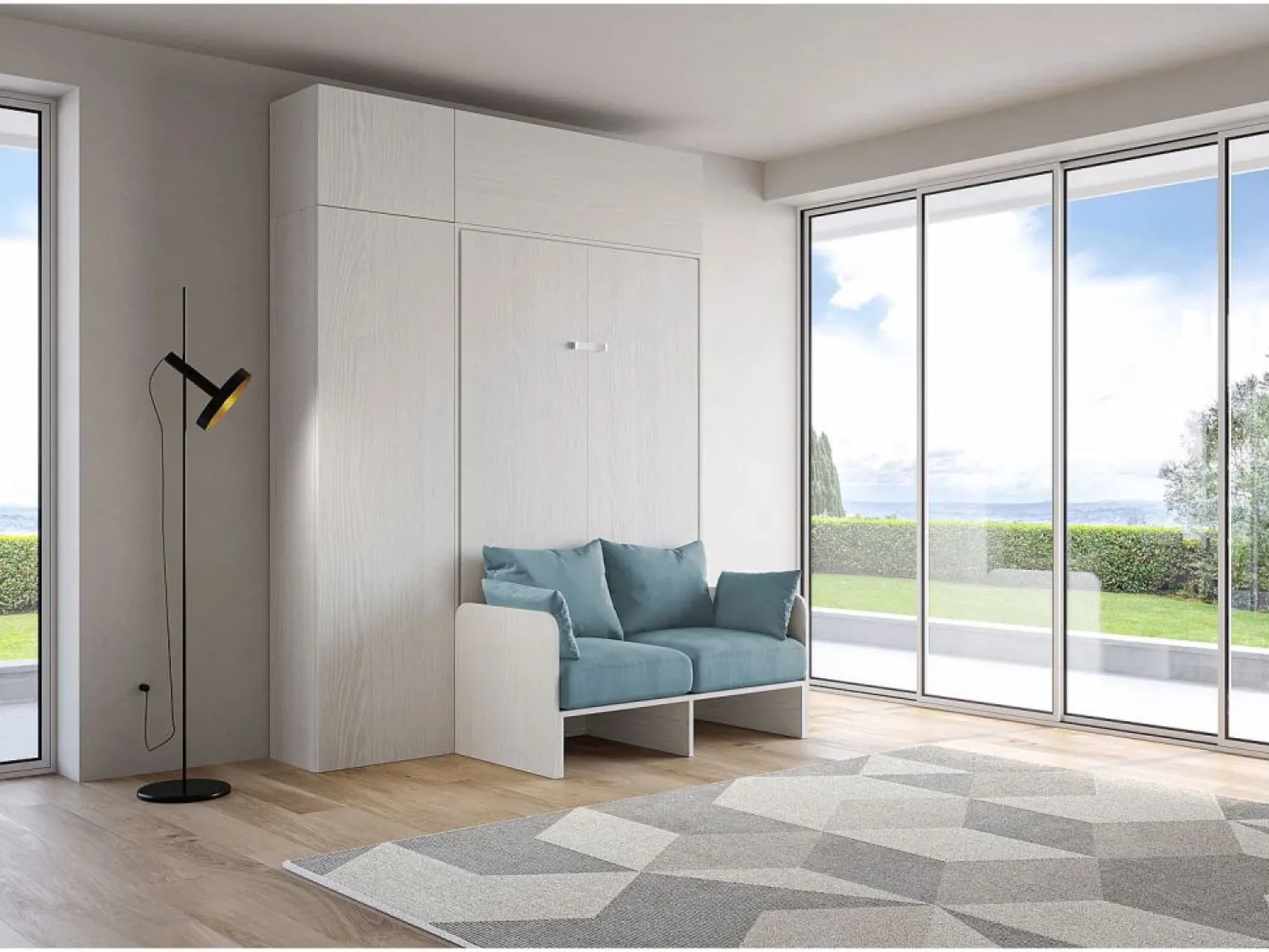 Online Cama doble plegable francesa Kentaro de 140 cm con sofá y muebles de fresno , azul claro Cama Abatible