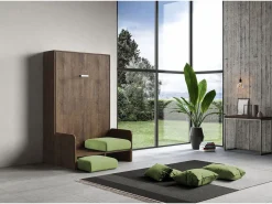 New Cama doble plegable francesa Kentaro de 140 cm con sofá de nogal, color verde Cama Abatible