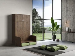 New Cama doble plegable francesa Kentaro de 140 cm con sofá de nogal, color verde Cama Abatible