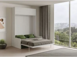 Sale Cama doble plegable Kentaro de 160 cm con sofá y mueble alto de fresno , color verde Cama Abatible