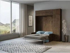 Hot Cama doble plegable Kentaro de 160 cm con sofá y muebles de nogal, azul claro Cama Abatible
