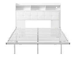Discount Cama doble 140x190 cm diseño moderno con almacenaje y luz led hierro dormitorio (Sin colchón) Cama Con Almacenaje|Cama Adulto