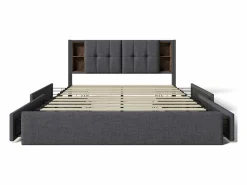 Discount Cama doble 140x190 cm diseño moderno con almacenaje y luz led hierro dormitorio (Sin colchón) Cama Con Almacenaje|Cama Adulto