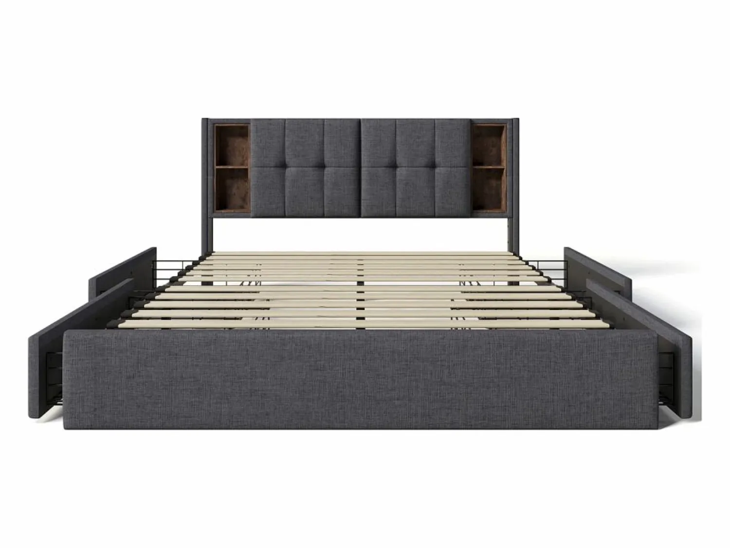 Discount Cama doble 140x190 cm diseño moderno con almacenaje y luz led hierro dormitorio (Sin colchón) Cama Con Almacenaje|Cama Adulto