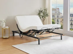 Sale Cama eléctrica de relajación decorativa somier colchón de látex 3 zonas 2x90x200cm Tela Beige PANISOLA Somier Relax