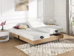 Discount NATUREA Cama eléctrica relajación terminales LYSIS - 2 x 70 x 190 cm - roble Color natural claro