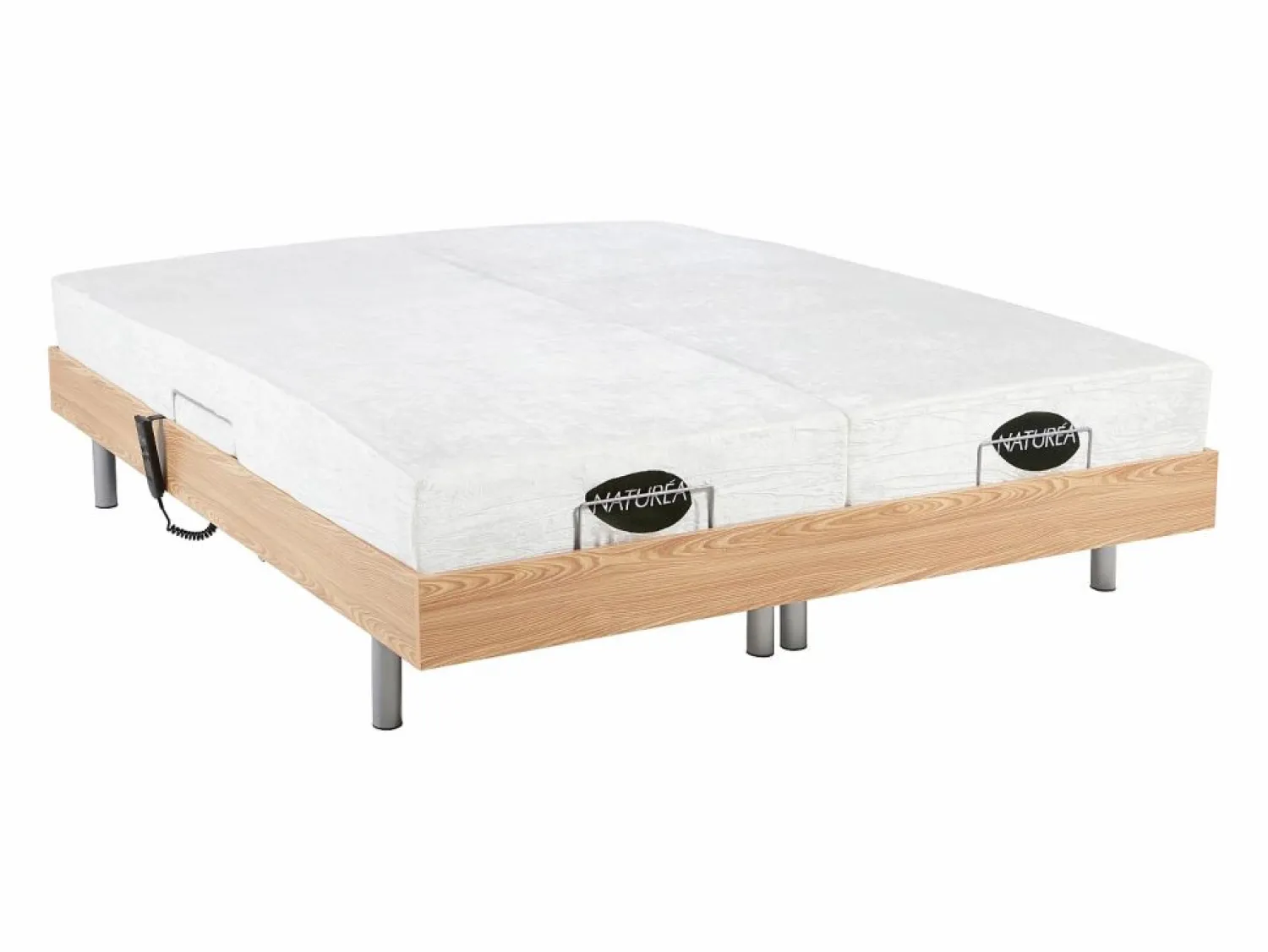 Discount NATUREA Cama eléctrica relajación terminales LYSIS - 2 x 70 x 190 cm - roble Color natural claro