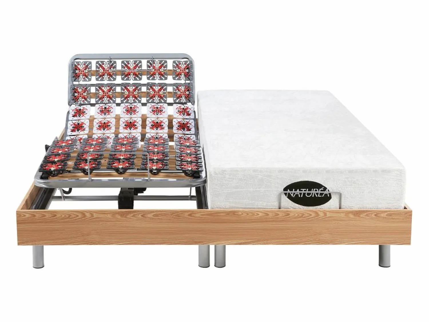 Discount NATUREA Cama eléctrica relajación terminales LYSIS - 2 x 70 x 190 cm - roble Color natural claro