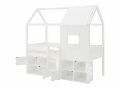 Discount Vente-unique Cama elevada estilo cabaña 90 x 190 cm en pino y MDF en color + colchón - VALESKIA Blanco
