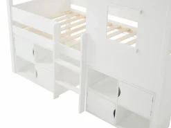 Discount Vente-unique Cama elevada estilo cabaña 90 x 190 cm en pino y MDF en color + colchón - VALESKIA Blanco