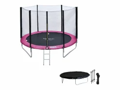 Outlet Happy Garden Cama elástica de 180 cm reversible / rosa CAIRNS + red de seguridad + escalera + lona + kit de anclaje. Gris