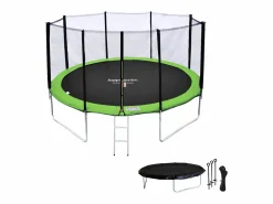 Happy Garden Cama elástica de 430cm reversible /verde, Pack trampolín MELBOURNE + red de seguridad + escalera + lona + kit de anclaje.