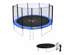 Happy Garden Cama elástica de 370cm reversible /azul, Pack trampolín PERTH + red de seguridad + escalera + lona + kit de anclaje. Verde