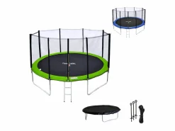 Cama elástica de 430cm reversible /azul, Pack trampolín MELBOURNE + red de seguridad + escalera + lona + kit de anclaje. - Cama Elástica