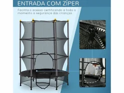 Homcom Cama elástica Jump entrada con cremallera y red de seguridad Ø140x190 cm