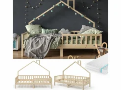 Discount Cama en forma de casa madera natural 208x93x155 noemi Cama Montessori