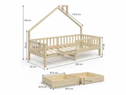 Vicco Cama en forma de casa madera natural 208x93x155 noemi