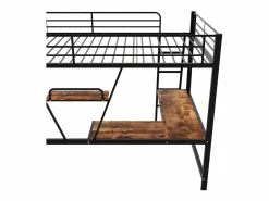 ModernLuxe Cama entrepiso de hierro - 90x200 cm - con escritorio esquinero y estante -