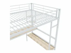 Best ModernLuxe Cama entrepiso de hierro - 90x200 cm - con escritorio y 5 estantes - Blanco