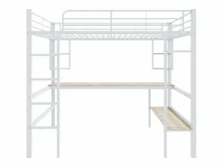 Best ModernLuxe Cama entrepiso de hierro - 90x200 cm - con escritorio y 5 estantes - Blanco