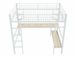 Best ModernLuxe Cama entrepiso de hierro - 90x200 cm - con escritorio y 5 estantes - Blanco