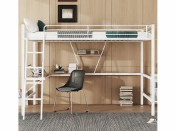 Outlet Cama entrepiso de hierro - 90x200 cm - con escritorio esquinero y estante - Cama Alta