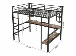 Clearance Cama entrepiso de hierro - 90x200cm - con escritorio y 5 estantes - Cama Alta