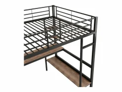 Clearance Cama entrepiso de hierro - 90x200cm - con escritorio y 5 estantes - Cama Alta