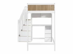 ModernLuxe Cama entrepiso de madera - 90x200 cm - con escritorio, estantes y escalera de almacenamiento - Blanco