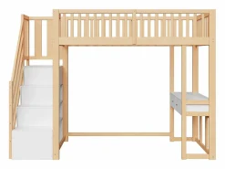 Online Cama entrepiso de madera 90x200 cm - con mesa y escalera de almacenamiento - Natural y Blanco Cama Alta