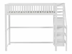 Hot Cama entrepiso de 140x200 con escalera, cama infantil de madera blanca con estante de almacenamiento, armario sencillo Cama Alta