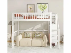 Online Cama entrepiso de 90x200 con escalera, cama infantil de madera blanca con estante de almacenamiento, armario sencillo Cama Alta|Cama Infantil