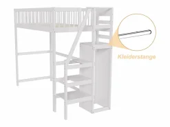 Online Cama entrepiso de 90x200 con escalera, cama infantil de madera blanca con estante de almacenamiento, armario sencillo Cama Alta|Cama Infantil