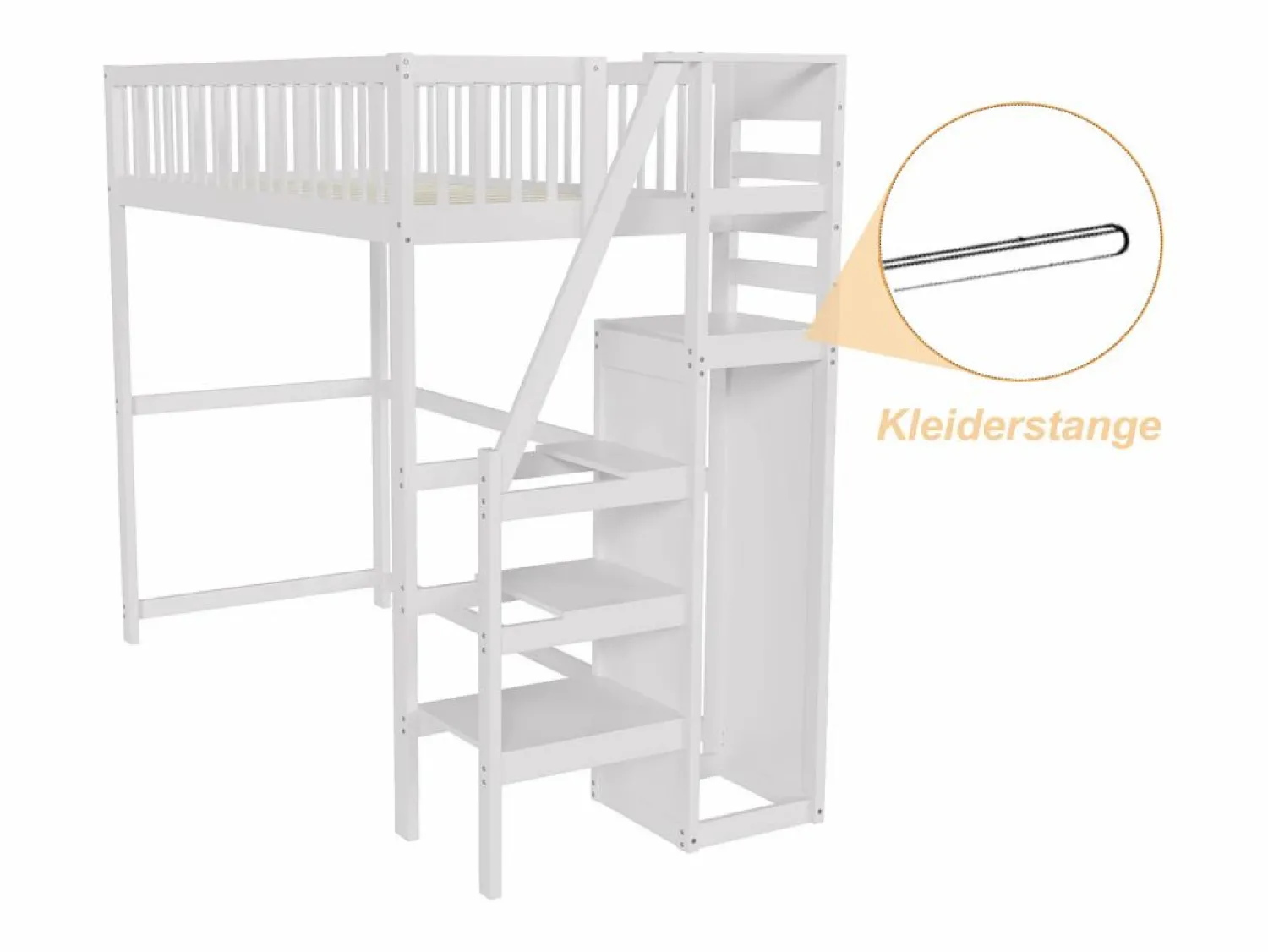Online Cama entrepiso de 90x200 con escalera, cama infantil de madera blanca con estante de almacenamiento, armario sencillo Cama Alta|Cama Infantil