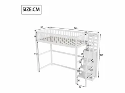 Online Cama entrepiso de 90x200 con escalera, cama infantil de madera blanca con estante de almacenamiento, armario sencillo Cama Alta|Cama Infantil