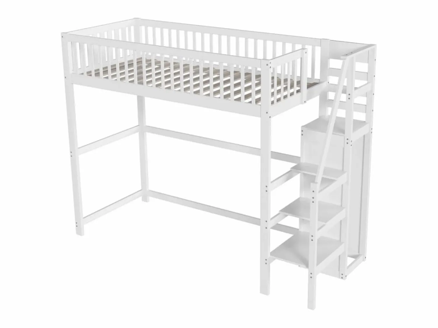 Online Cama entrepiso de 90x200 con escalera, cama infantil de madera blanca con estante de almacenamiento, armario sencillo Cama Alta|Cama Infantil