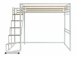 Sale Vente-unique Cama entreplanta JOGUI de 140 x 200 cm en metal y MDF Blanco