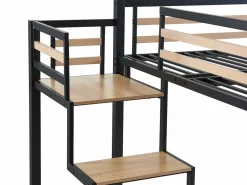 Best Vente-unique Cama entreplanta JOGUI 140x200 cm en metal y MDF, color y natural - Negro