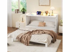 ModernLuxe Cama escamoteable 140x200 cm - con puerto USB + toma eléctrica - con iluminación LED - Cama convertible - ​ (colchón no incluido)