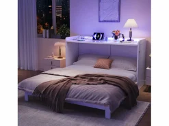 ModernLuxe Cama escamoteable 140x200 cm - con puerto USB + toma eléctrica - con iluminación LED - Cama convertible - ​ (colchón no incluido)