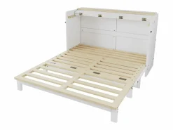 ModernLuxe Cama escamoteable 140x200 cm - con puerto USB + toma eléctrica - con iluminación LED - Cama convertible - ​ (colchón no incluido)